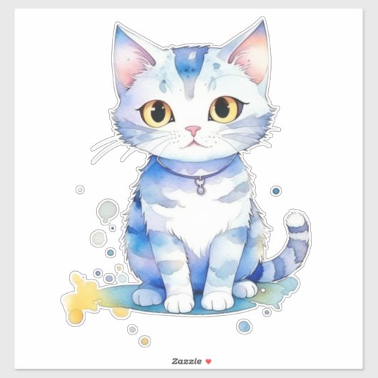 Schattigee waterverf kat (kitten) ontwerp sticker (Vel)