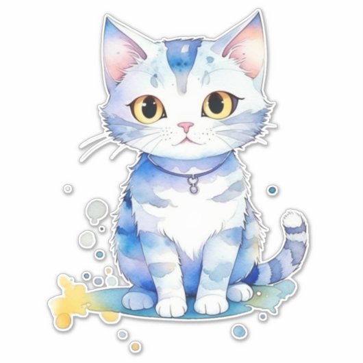 Schattigee waterverf kat (kitten) ontwerp sticker (Voorkant)