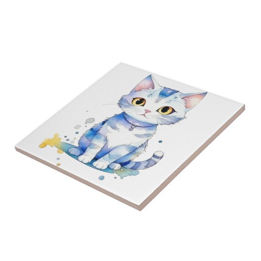 Schattigee waterverf kat (kitten) ontwerp tegeltje (Zijkant)