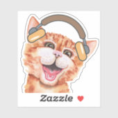 Schattigee Waterverf Kat Luisteren naar Muziek Sticker (Vel)