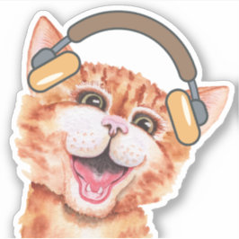 Schattigee Waterverf Kat Luisteren naar Muziek Sticker