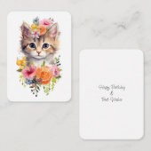 Schattigee Waterverf Kat met Bloemen Notitiekaartje (Voorkant / Achterkant)