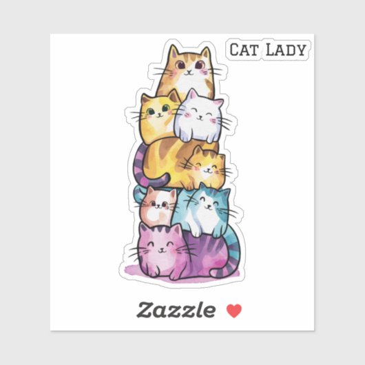 Schattigee Waterverf Katten, Cat Lady, Minimalisti Sticker (Vel)