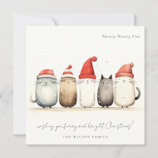 Schattigee Waterverf Katten Furry en Bright Christ Feestdagenkaart (Voorkant)
