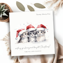 Schattigee Waterverf Katten Furry en Bright Christ Feestdagenkaart