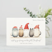 Schattigee Waterverf Katten Furry en Bright Christ Feestdagenkaart (Staand voorkant)