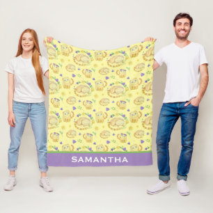 Schattigee Waterverf Katten Gepersonaliseerd Geel Fleece Deken