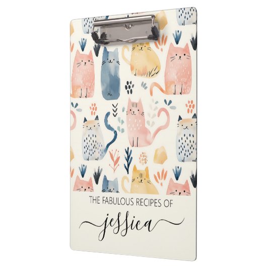Schattigee waterverf katten script naam recept klembord (Links)