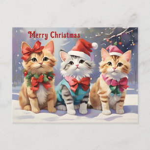 Schattigee Waterverf katten vieren Kerstmis Briefkaart
