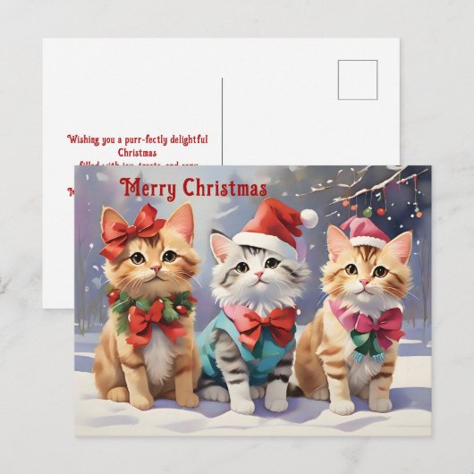 Schattigee Waterverf katten vieren Kerstmis Briefkaart (Voorkant / Achterkant)