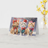 Schattigee Waterverf katten vieren Kerstmis Kaart (Gele Bloem)