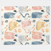 Schattigee waterverf kattenpatroon fleece deken (Voorkant (Horizontaal))