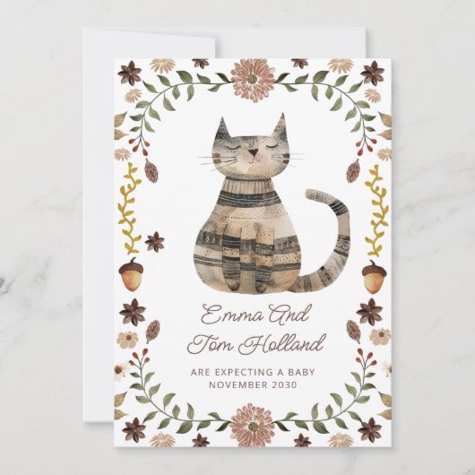 Schattigee Waterverf Kattenzwangerschap Aankondiging (Voorkant)