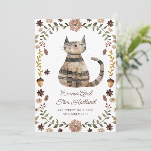 Schattigee Waterverf Kattenzwangerschap Aankondiging (Staand voorkant)