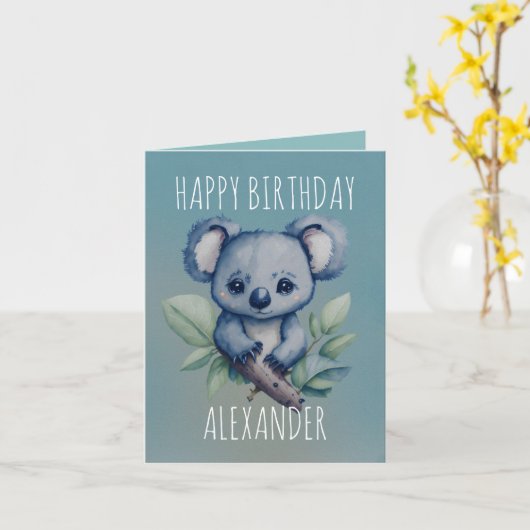 Schattigee waterverf Kawaii Koala gevouwen verjaar Kaart (Gele Bloem)