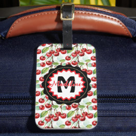 Schattigee Waterverf Kersenpatroon gepersonaliseer Bagagelabel