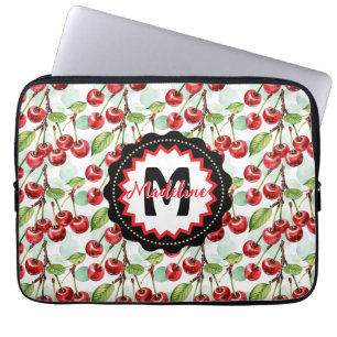 Schattigee Waterverf Kersenpatroon gepersonaliseer Laptop Sleeve