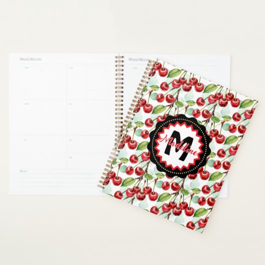 Schattigee Waterverf Kersenpatroon gepersonaliseer Planner (Display)