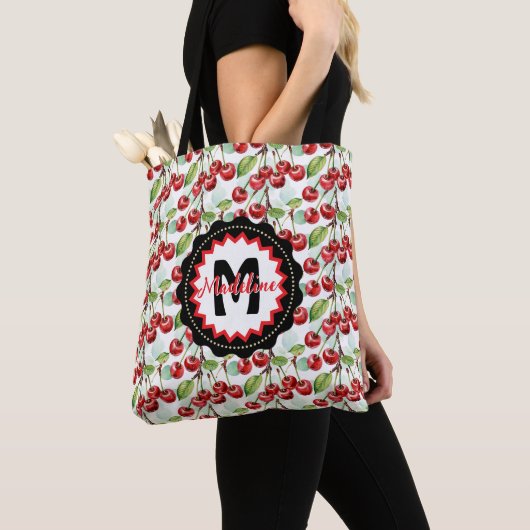 Schattigee Waterverf Kersenpatroon gepersonaliseer Tote Bag (Dichtbij)