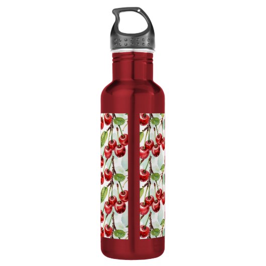 Schattigee Waterverf Kersenpatroon gepersonaliseer Waterfles (Achterkant)