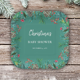 Schattigee Waterverf Kerst Baby shower Groen Papieren Bordje