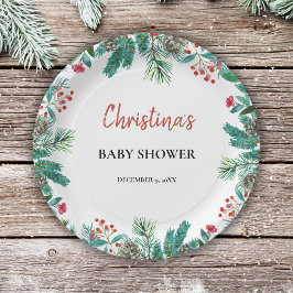 Schattigee Waterverf Kerst Baby shower Papieren Bordje