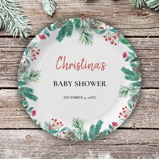 Schattigee Waterverf Kerst Baby shower Papieren Bordje