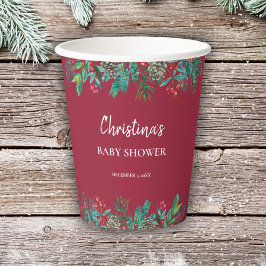 Schattigee Waterverf Kerst Baby shower Rood Papieren Bekers