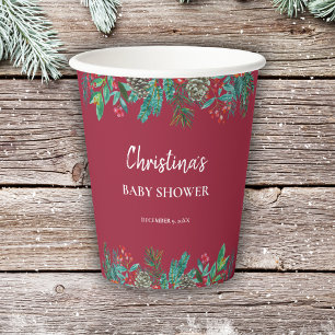 Schattigee Waterverf Kerst Baby shower Rood Papieren Bekers