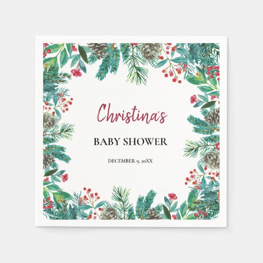 Schattigee Waterverf Kerst Baby shower Servet (Voorkant)