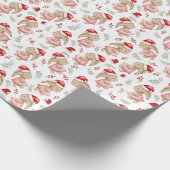 Schattigee Waterverf Kerst Bunnies met Santa Hat Cadeaupapier (Hoek)