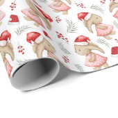 Schattigee Waterverf Kerst Bunnies met Santa Hat Cadeaupapier (Rol Hoek)