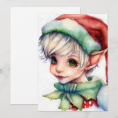 Schattigee Waterverf Kerst Elf in een kerstmuts Feestdagenkaart (Voorkant / Achterkant)