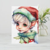 Schattigee Waterverf Kerst Elf in een kerstmuts Feestdagenkaart (Staand voorkant)