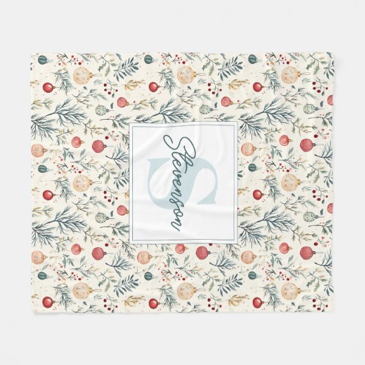 Schattigee Waterverf Kerst Esthetische Greenery Fleece Deken (Voorkant (Horizontaal))