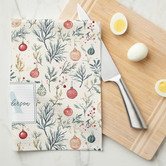 Schattigee Waterverf Kerst Esthetische Greenery Theedoek (Quarter Fold)