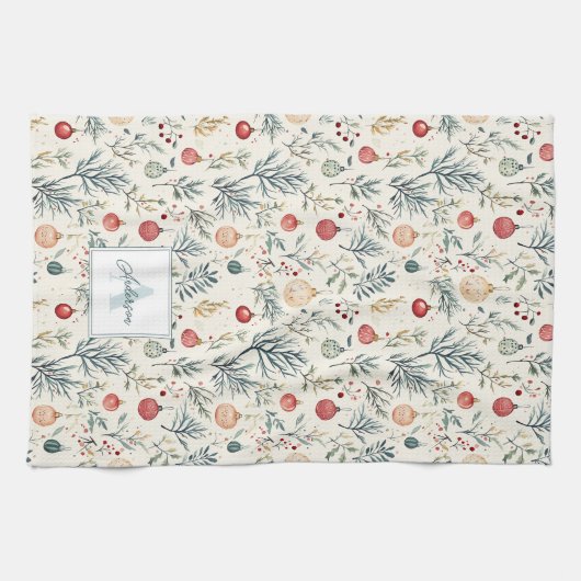 Schattigee Waterverf Kerst Esthetische Greenery Theedoek (Horizontaal)
