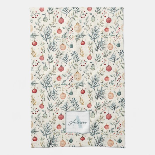 Schattigee Waterverf Kerst Esthetische Greenery Theedoek (Verticaal)