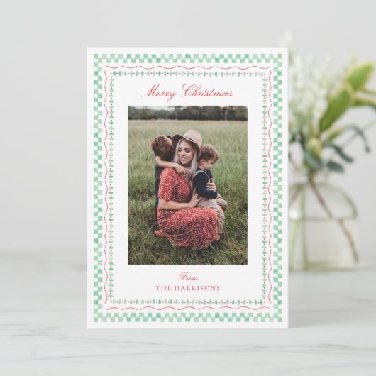 Schattigee Waterverf Kerst Lijst Foto Vakantie Kaa Feestdagenkaart (Staand voorkant)