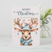 Schattigee Waterverf Kerst Rendieren Vakantie Kaar Kaart (Staand voorkant)