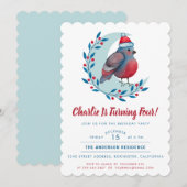 Schattigee Waterverf Kerst Vogel Kind Verjaardagsf Kaart (Voorkant / Achterkant)