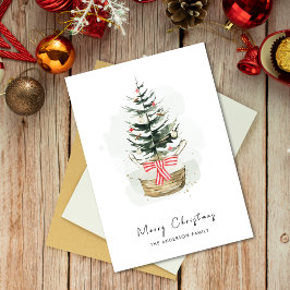 Schattigee Waterverf kerstboom Minimale kerst Feestdagenkaart