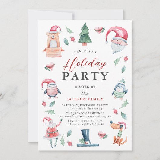 Schattigee Waterverf Kerstfeest Kaart (Voorkant)