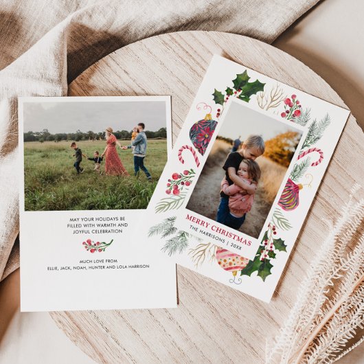 Schattigee Waterverf Kerstmis Foto Lijst Feestdagenkaart