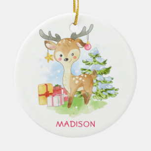 Schattigee Waterverf Kerstmis rendieren gepersonal Keramisch Ornament