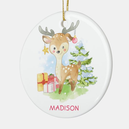 Schattigee Waterverf Kerstmis rendieren gepersonal Keramisch Ornament (Links)