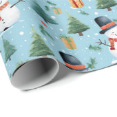 Schattigee Waterverf Kerstmis Sneeuwman Cadeaupapier (Rol Hoek)
