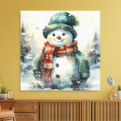 Schattigee Waterverf Kerstmis Sneeuwman Canvas Afdruk (Insitu (Woonkamer))