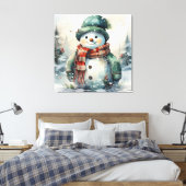 Schattigee Waterverf Kerstmis Sneeuwman Canvas Afdruk (Insitu (Slaapkamer))
