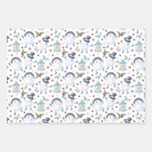 Schattigee Waterverf Kerstmis Sneeuwman Gnome Uil Inpakpapier Vel (Voorkant)
